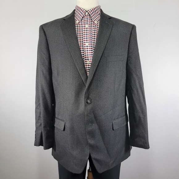 Calvin Klein Men's Sport Coat Blazer Two Button Gray‎ Herringbone Poly Blend 46R